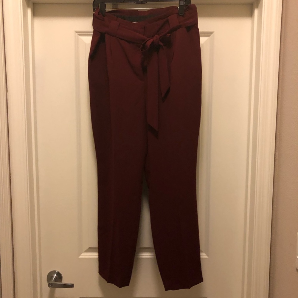 Burgundy Paper Bag Waist Pants